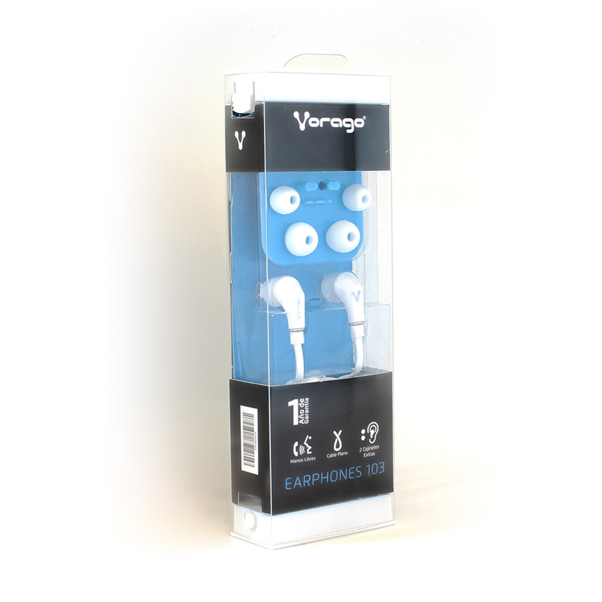Vorago EP-103 Audifonos Alámbricos Mini Jack 3.5 mm Almohadillas Intercambiables y Manos Libres Cable Plano Color Blanco