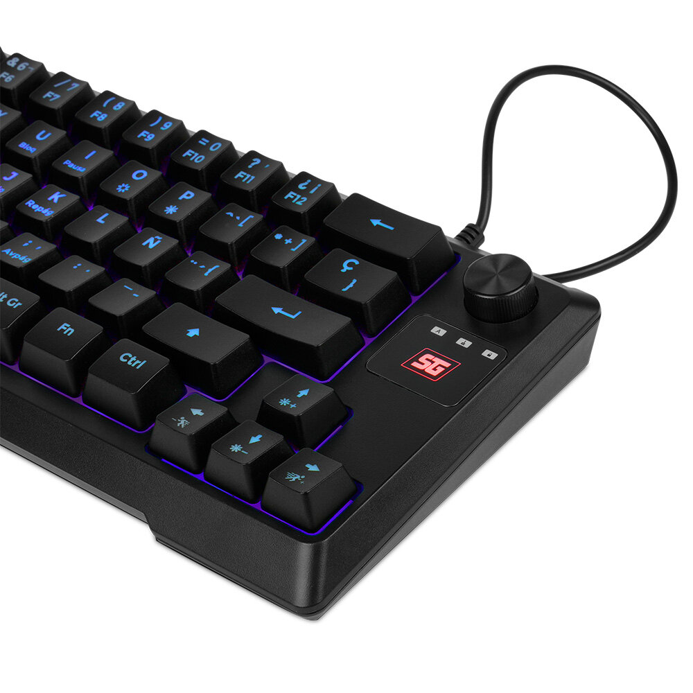 Vorago Start The Game KB-506 Teclado Gamer 65% Tenkeyless Keyboard Iluminación RGB Rueda Multimedia Alámbrico Anti Ghosting USB Negro Compacto 78 Teclas en Español Gaming Ergonomico