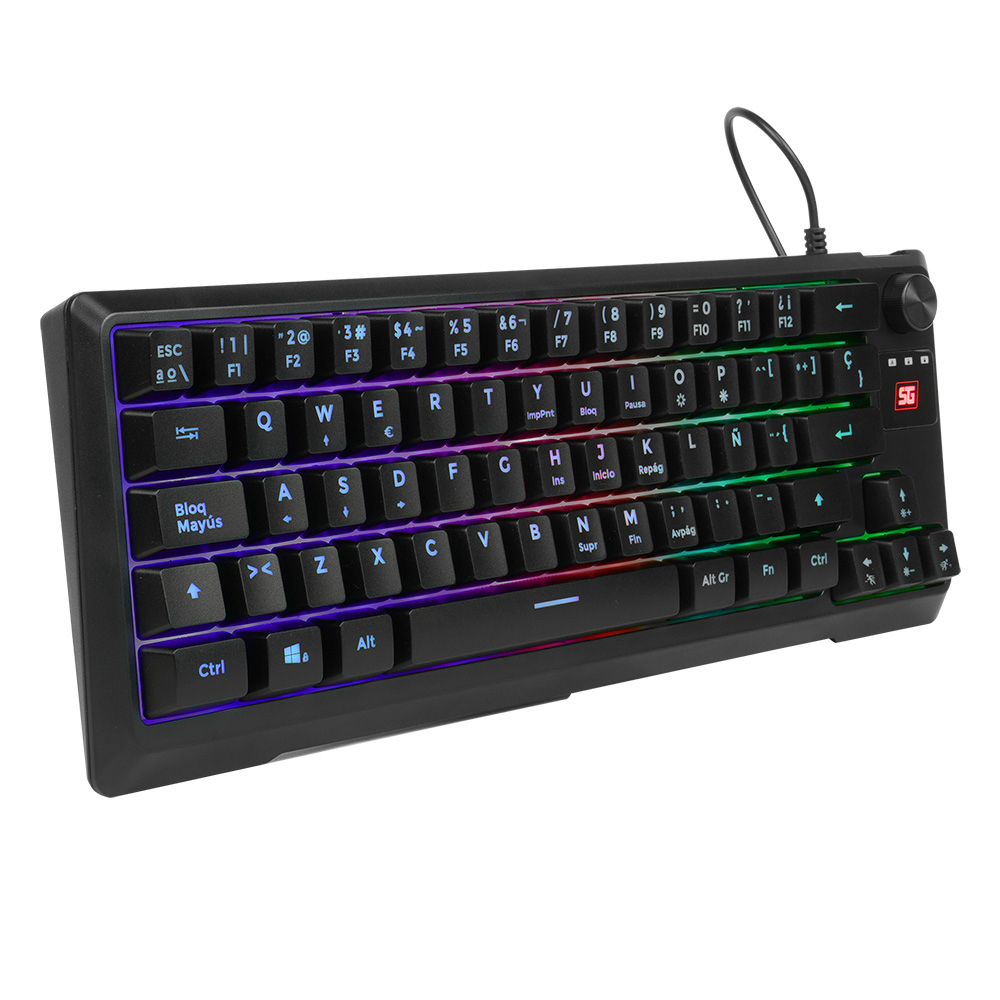Vorago Start The Game KB-506 Teclado Gamer 65% Tenkeyless Keyboard Iluminación RGB Rueda Multimedia Alámbrico Anti Ghosting USB Negro Compacto 78 Teclas en Español Gaming Ergonomico