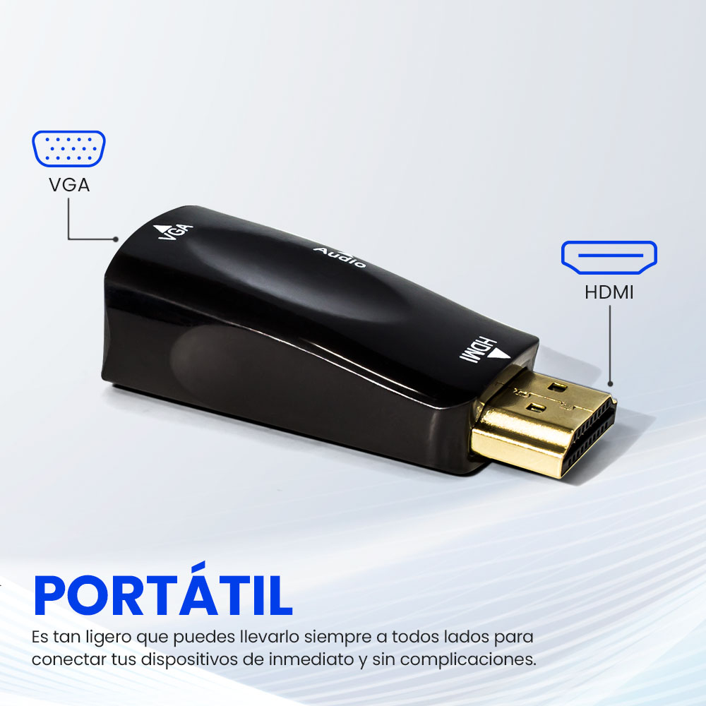 Vorago ADP-208 Adaptador Video y Audio HDMI a VGA, 3.5 mm, para Monitor, Pantalla o Proyector, Incluye Convertidor HDMI a Micro y Mini HDMI