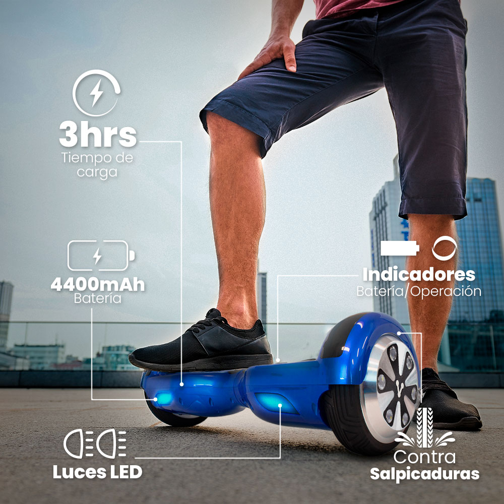 PATINETA ELECTRICA VORAGO HB-200 AZUL 6.5" ANTIFUEGO