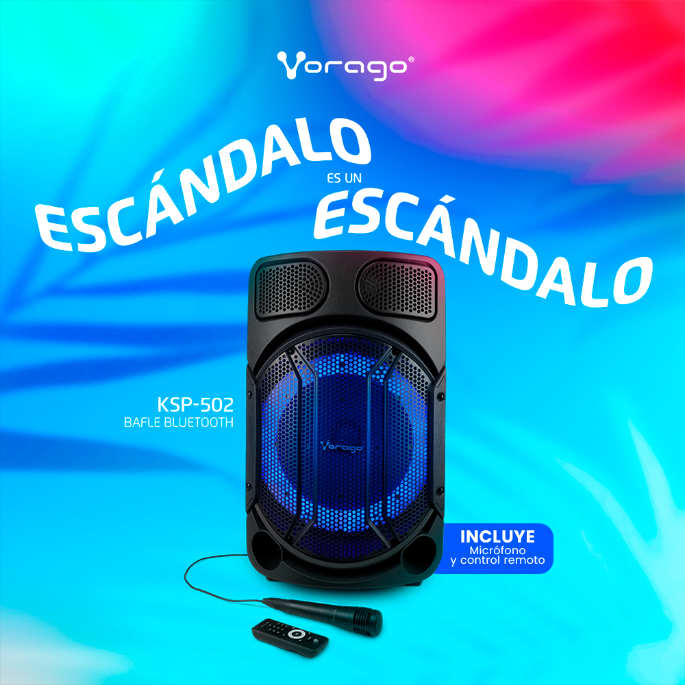 Bocinas Bafle 15 PuLG Vorago 80w Fm Bt Recargable Ksp-502 Color Negro