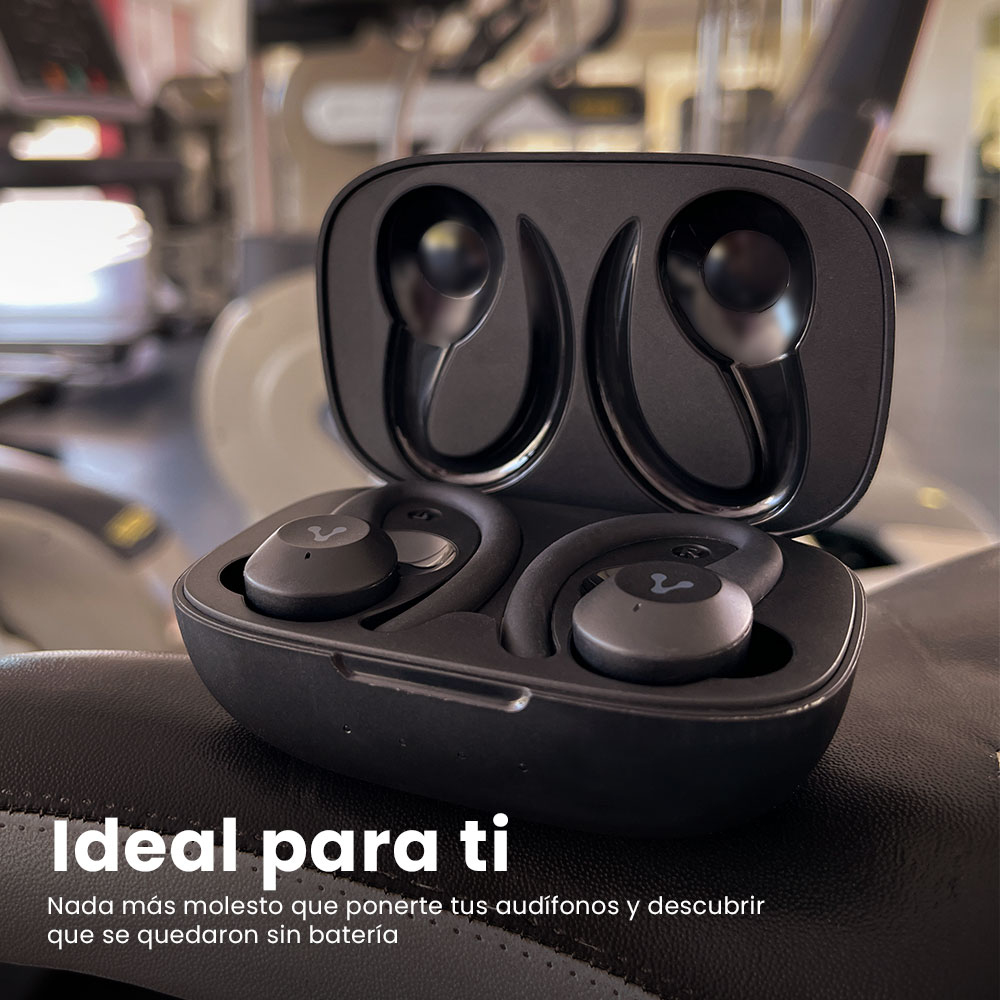 Vorago ESB-500-PLUS Audífonos Bluetooth TWS IPX5 Ear Hooks Removibles con Estuche de Carga Manos Libres hasta 21 hrs de Música