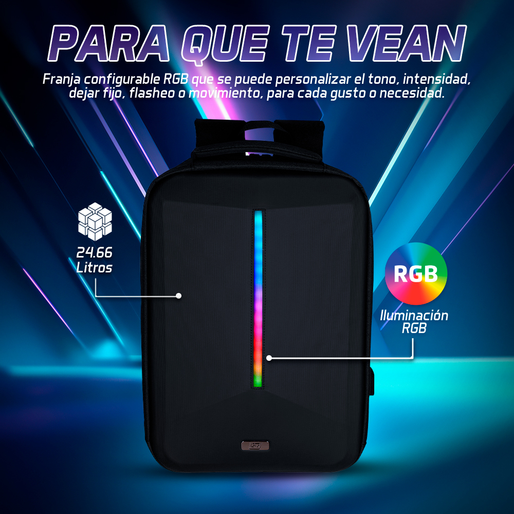 Vorago BP-500 Mochila Gamer RGB Bluetooth Repelente Al Agua Laptop Hasta 15.6 USB