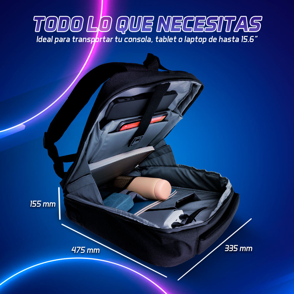 Vorago BP-500 Mochila Gamer RGB Bluetooth Repelente Al Agua Laptop Hasta 15.6 USB