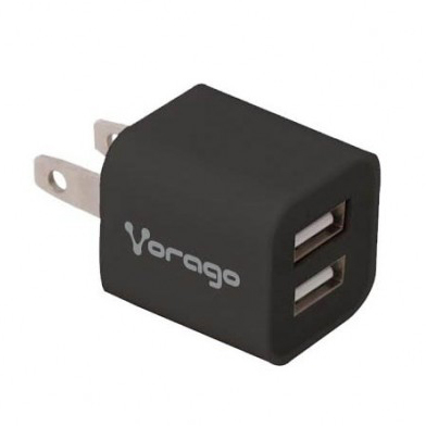 Vorago AU-106-BK Cargador para Pared 2 Puertos USB, 1 y 2.1 Amperios, Negro