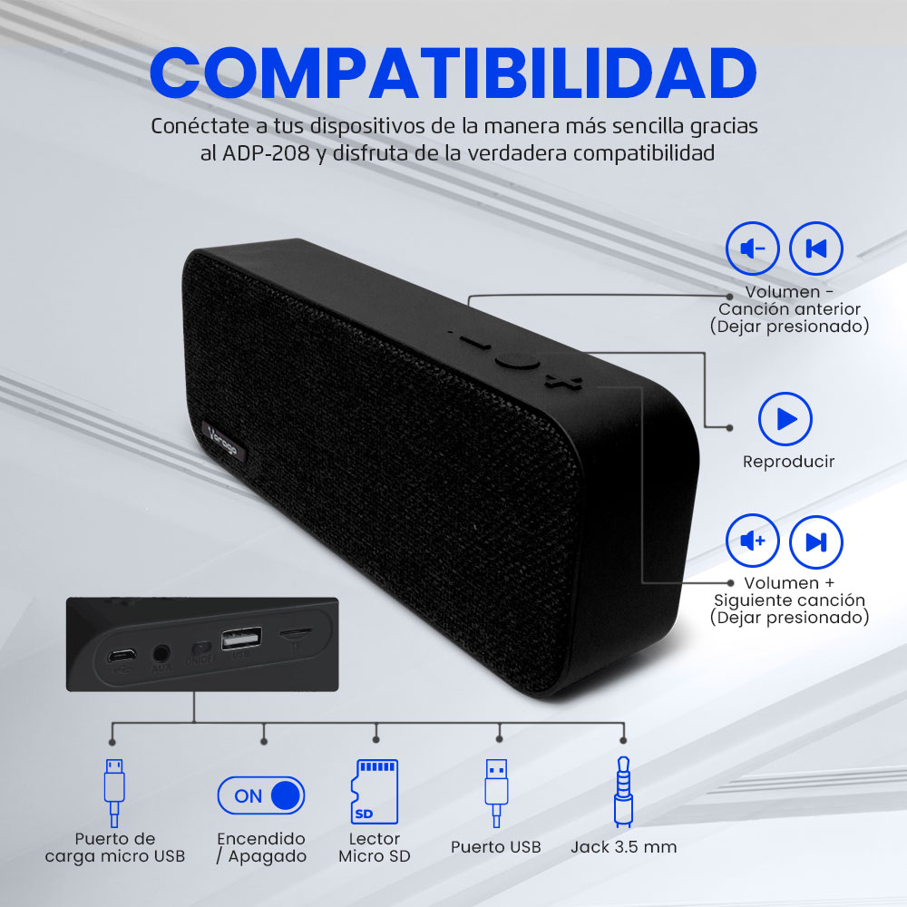 BSP-150 Bocinas BluetoothHasta 5 Horas de música, batería Interna de 1200mAhLa música Donde Quieras
