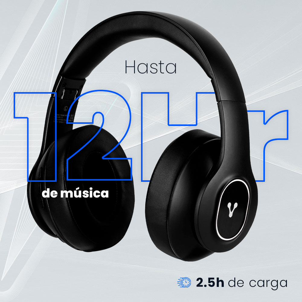 Vorago HPB-350 Audifonos Inalambricos Diadema Bluetooth con Microfono On-Ear Alcance De 10 M Plegables Manos Libres 3.5 mm Reproduccion De Musica Llamadas Bateria hasta 12 Horas