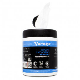 Vorago CLN-107 Toallas Húmedas Desinfectantes, Bote con 30 piezas, Ideal para Pantallas y Superficies