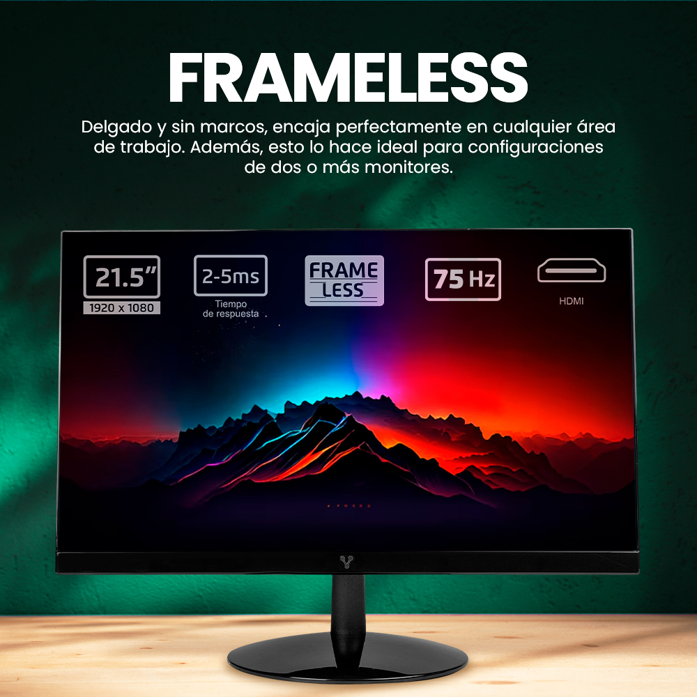 Vorago LED-W21-300 V5F Monitor Led 21.5   Frameless Full HD 1920 x 1080 2-5 Ms HDMI 75Hz Vesa Widescreen