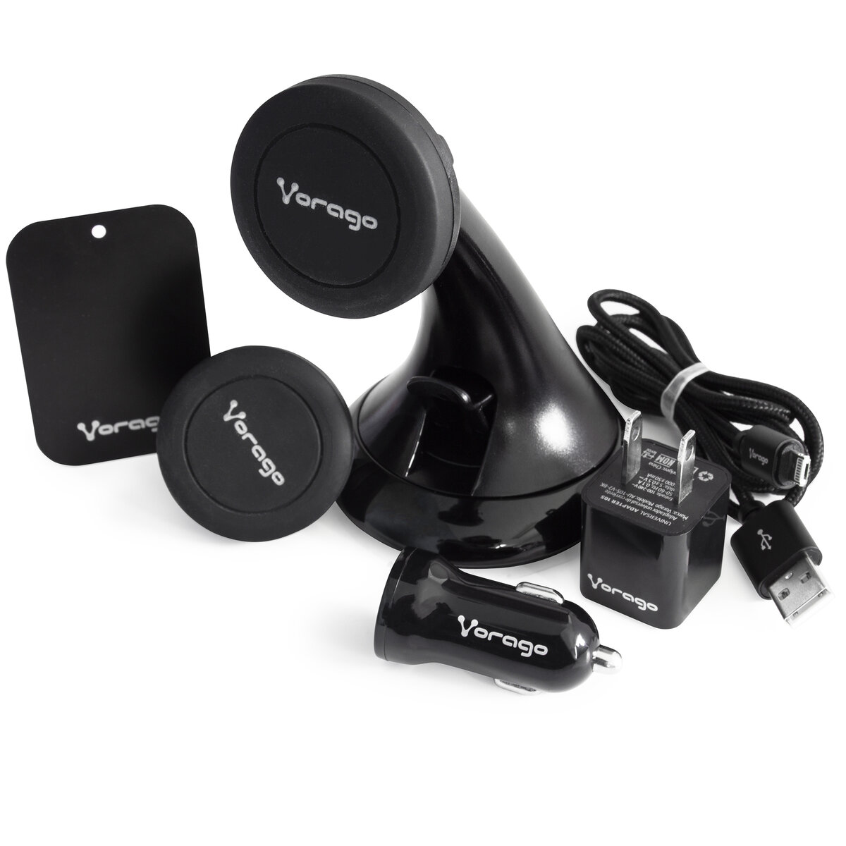Vorago MK-300 Kit Accesorios para Celular Base, Imán para Auto, Cargadores de Pared y Auto, Cable Híbrido, Placa para Imán