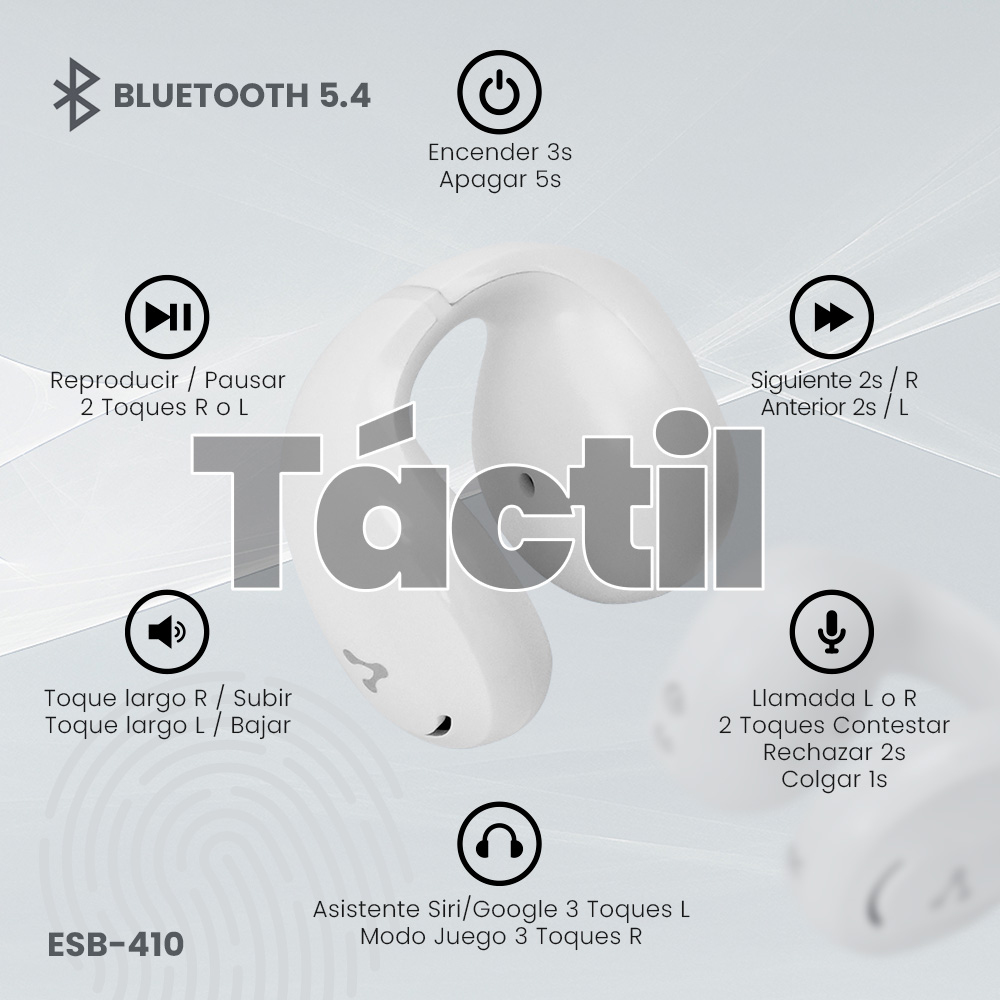 Vorago ESB-410 Audifonos Bluetooth 15 Hrs De Reproduccion OWS Control Tactil Manos Libres USB Tipo C