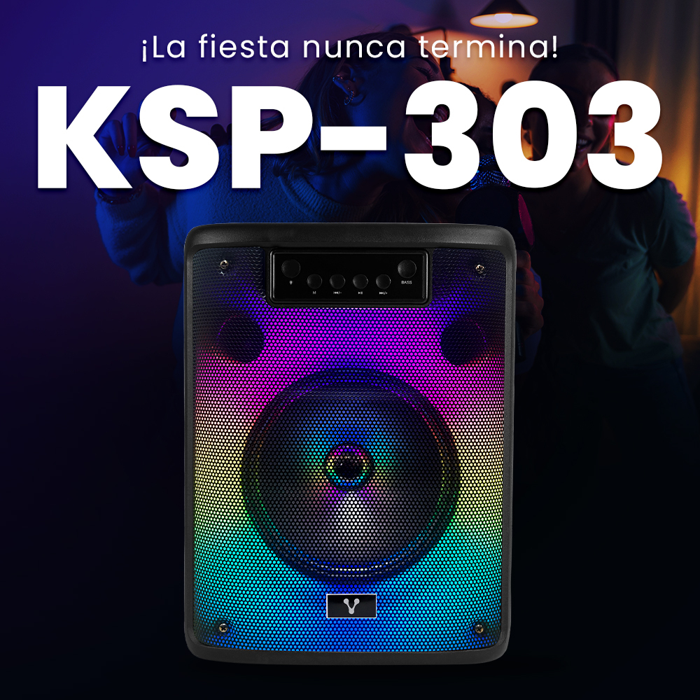 Vorago KSP-303 Bocina Karaoke 8 Pulgadas RGB hasta 4 Hrs De Musica TWS 3.5 Mm Micro SD USB