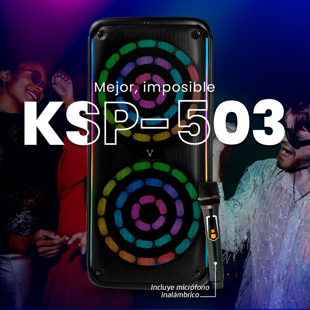 Vorago KSP-503 Bocina Karaoke Bafle Doble 8 Pulgadas TWS Incluye Microfono Inalambrico USB Micro SD 3.5 Mm Control Remoto