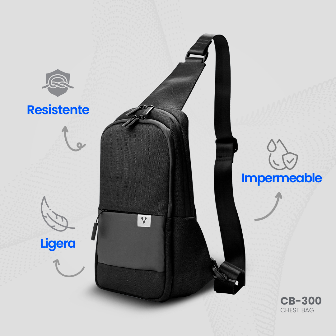 Vorago Mochila Pechera Cruzada CB-300, Poliester, Color Negro, A Prueba De Agua