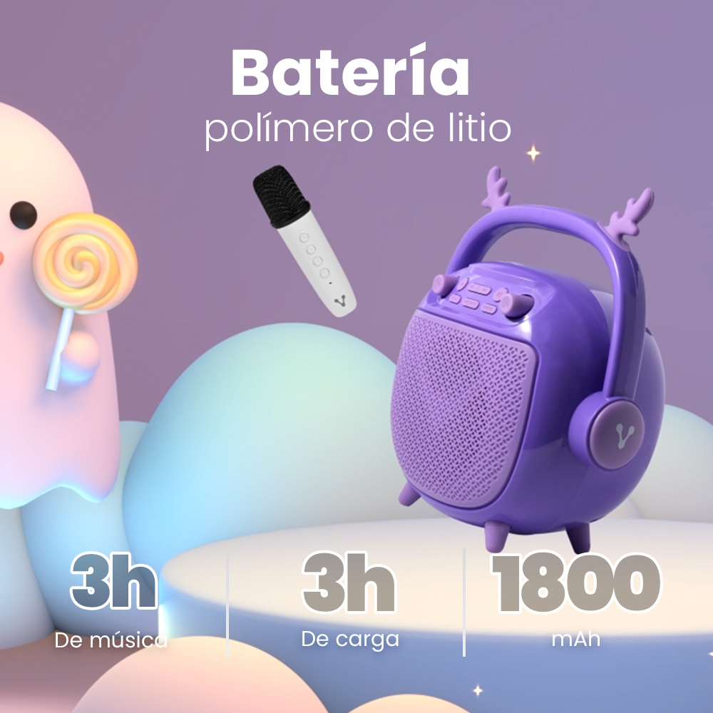 Vorago BSP-205 Bocina Infantil 4 Pulgadas Luz Led USB Tipo C Efecto De Voces Microfono Inalambrico Color Purpura