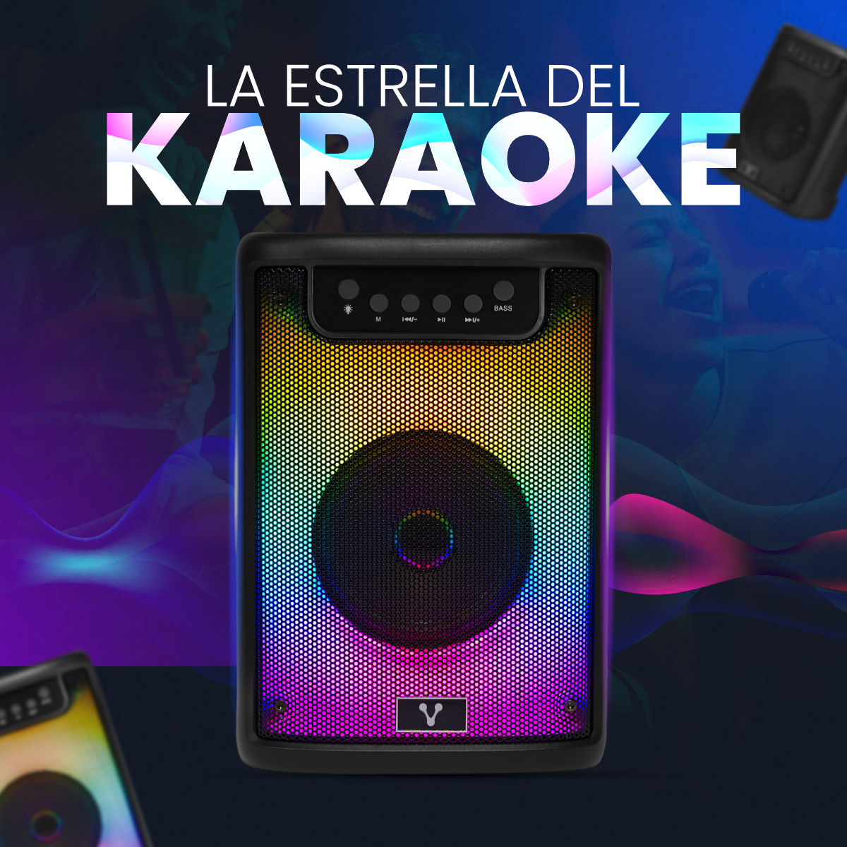 Vorago KSP-205 Bocina Karaoke Bafle 4 Pulgadas RGB hasta 4 Hrs De Musica Micro SD TWS USB 3.5 Mm