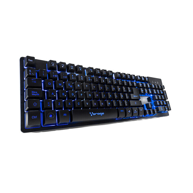 Vorago Start The Game KB-502 Teclado Gamer, Iluminacion Colores Led, Anti Ghosting, 12 Teclas Multimedia, Terminales Reforzadas, Cable Recubierto Nylon, Español, Plug and Play, PC/Mac/Windows