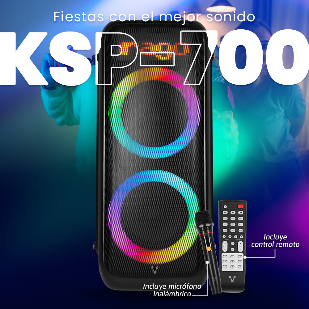 Vorago Ksp-700 Bafle Karaoke Doble Bocina 8 Super Bass Ipx4 3.5 Mm Control Remoto Usb Microfono Inalambrico Tws Madera