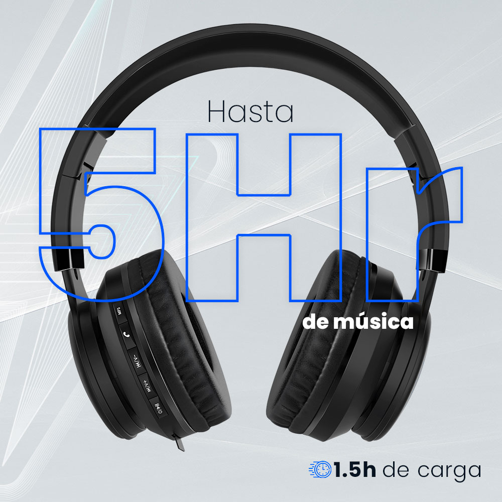 Vorago HPB-201-LED Diadema Bluetooth, Luz Led, Micro SD, Jack 3.5 mm, Manos Libres, Plegables, Super Bass
