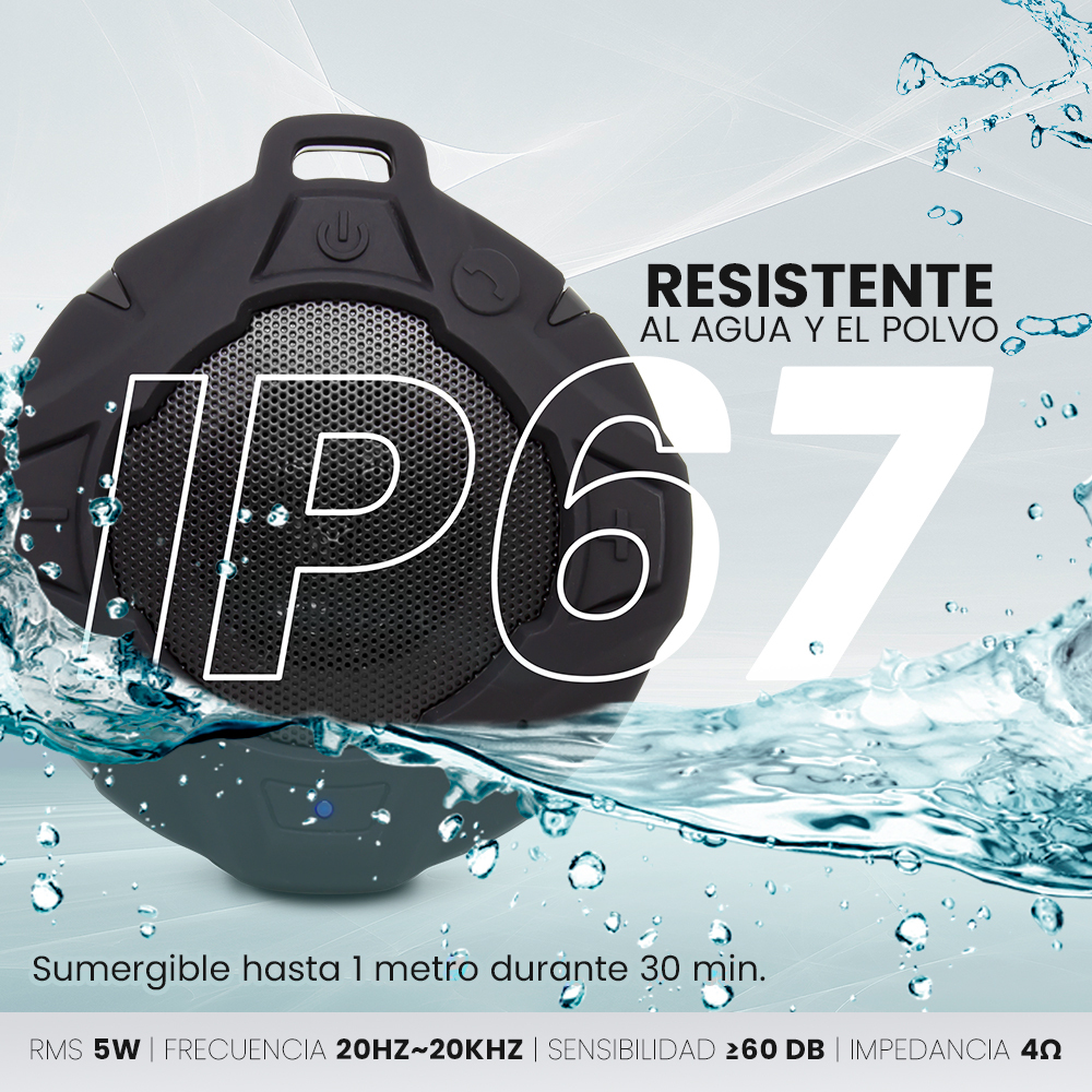 Vorago BSP-400 Bocina para alberca Bluetooth, 3w, IP67 a Prueba de Agua, Flotante, Manos Libres, Negra