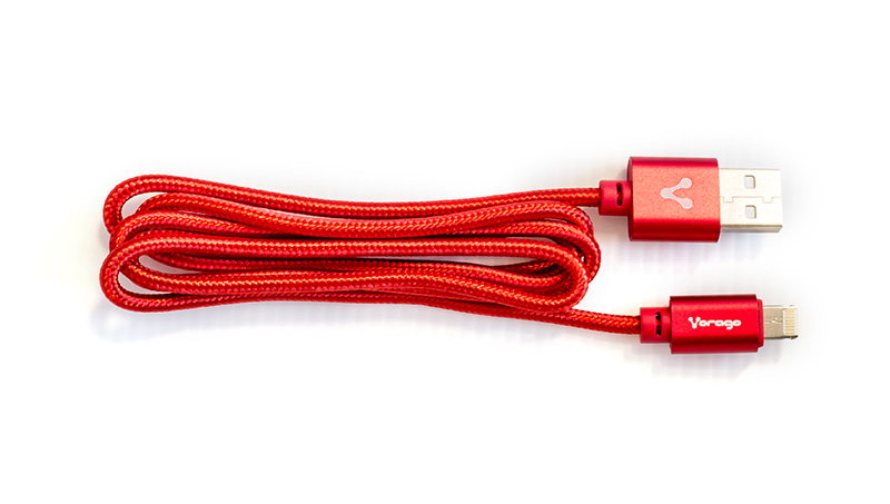 Vorago CAB-209 Cable 2 en 1, Híbrido, USB a Micro USB y Lightning para Datos y Carga, 1 Metro, Cubierta de Nylon, Rojo