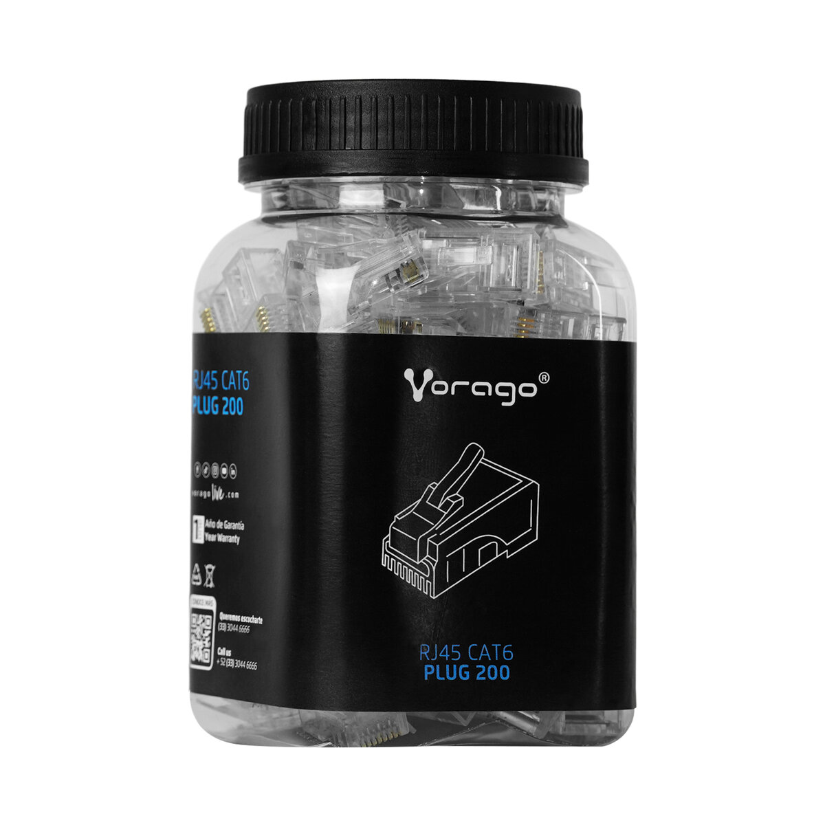 Vorago PLUG-200 Conectores RJ45 para Ethernet con 100 piezas, Plug UTP, CAT6