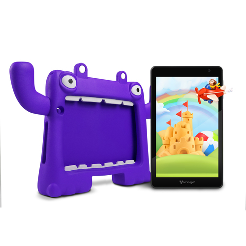Vorago Tablet Pad-8-Kids 8 Android 13 Quadcore 4 GB Ram 64 GB Almacenamiento Pantalla 1280 x 800 IPS Youtube Google Play Juegos Peliculas Tareas Escolares Tableta para Niños Funda Morada