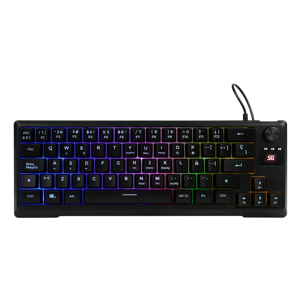 Vorago Start The Game KB-506 Teclado Gamer 65% Tenkeyless Keyboard Iluminación RGB Rueda Multimedia Alámbrico Anti Ghosting USB Negro Compacto 78 Teclas en Español Gaming Ergonomico