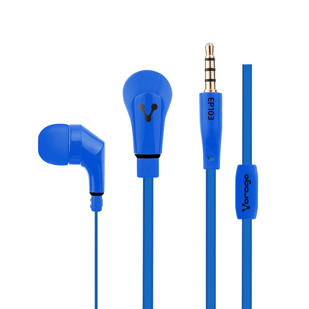 Vorago EP-103 Audifonos Alámbricos, Mini Jack 3.5 mm, Almohadillas Intercambiables y Manos libres, Azul