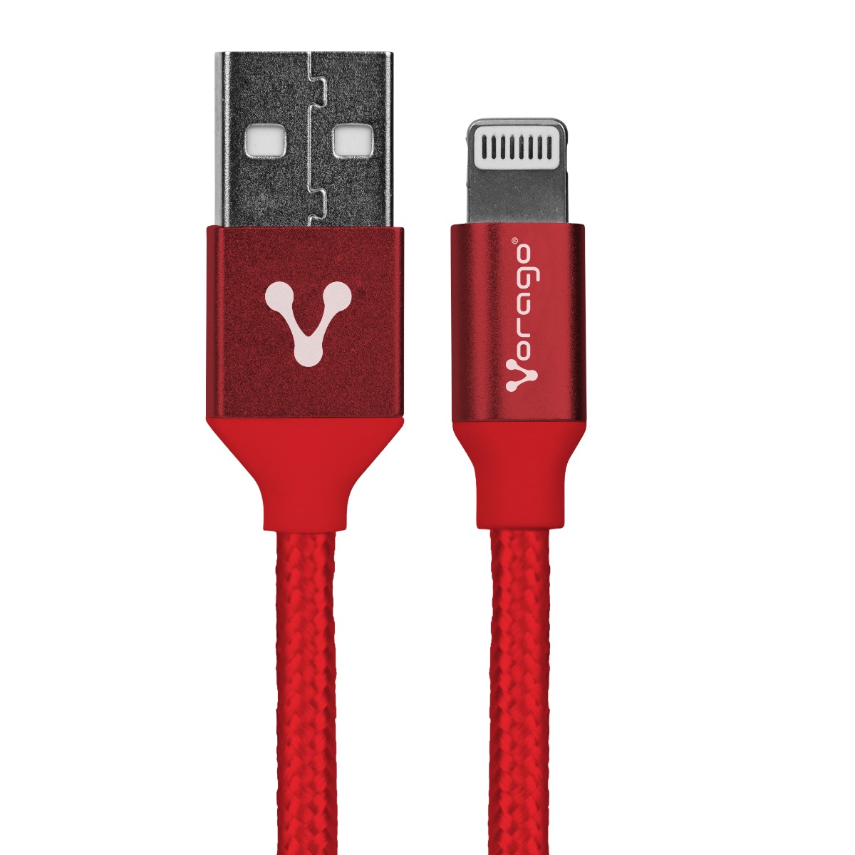Vorago CAB-119 Cable USB a Lightning para Datos y Carga, 1 Metro, Cubierta de Nylon, Rojo