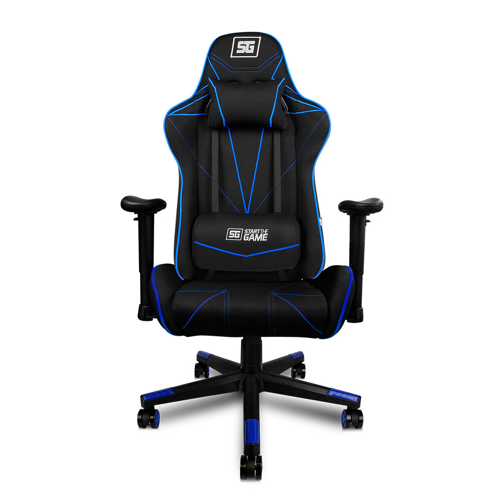 Vorago Start The Game CGC500-BL Silla Gamer, Tapizado Automotriz, Reclinable, Soporta 150 kg, Estructura Metálica, Foam de Alta Densidad, Descansa Brazos 2D, Altura Ajustable, Negra con Azul
