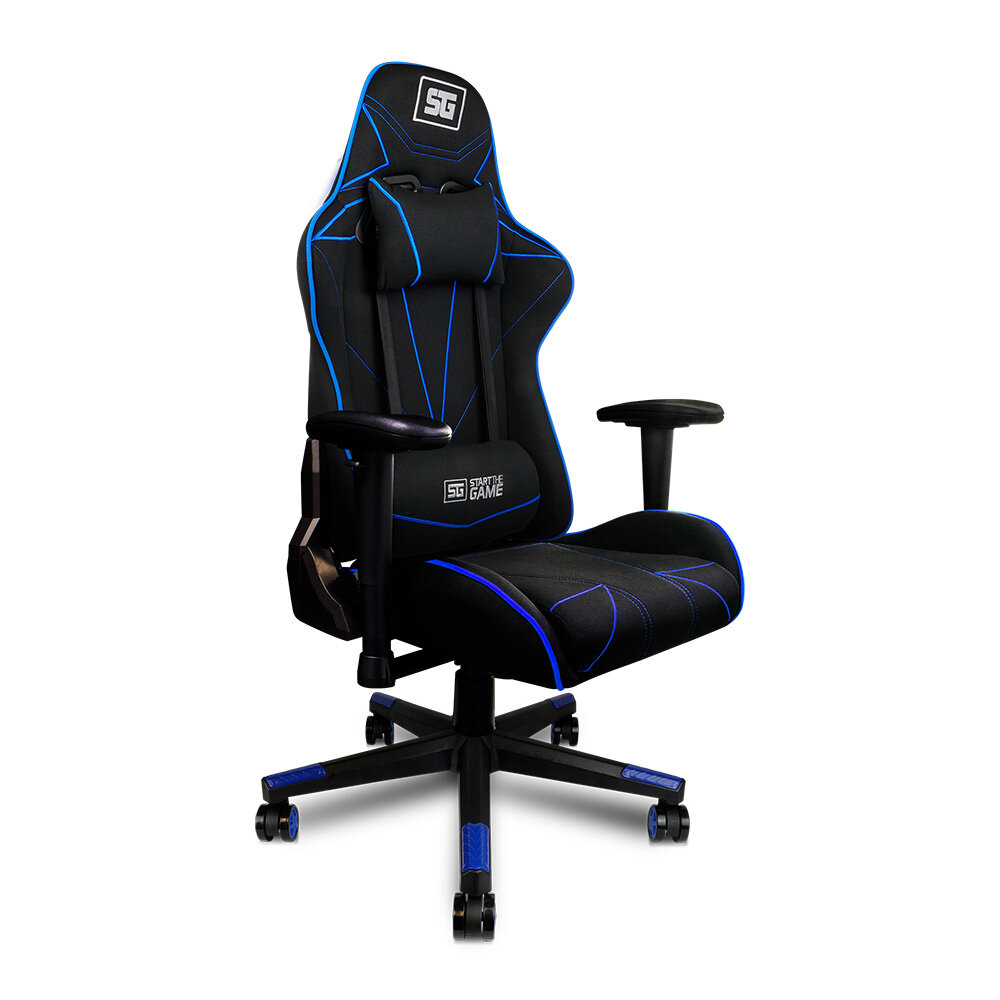 Vorago Start The Game CGC500-BL Silla Gamer, Tapizado Automotriz, Reclinable, Soporta 150 kg, Estructura Metálica, Foam de Alta Densidad, Descansa Brazos 2D, Altura Ajustable, Negra con Azul