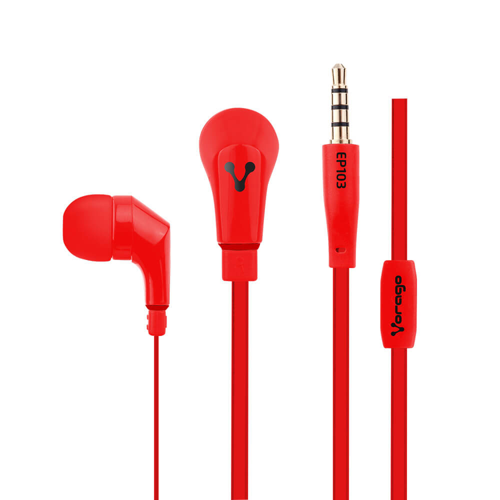 Vorago EP-103 Audifonos Alámbricos, Mini Jack 3.5 mm, Almohadillas Intercambiables y Manos Libres, Color Rojo