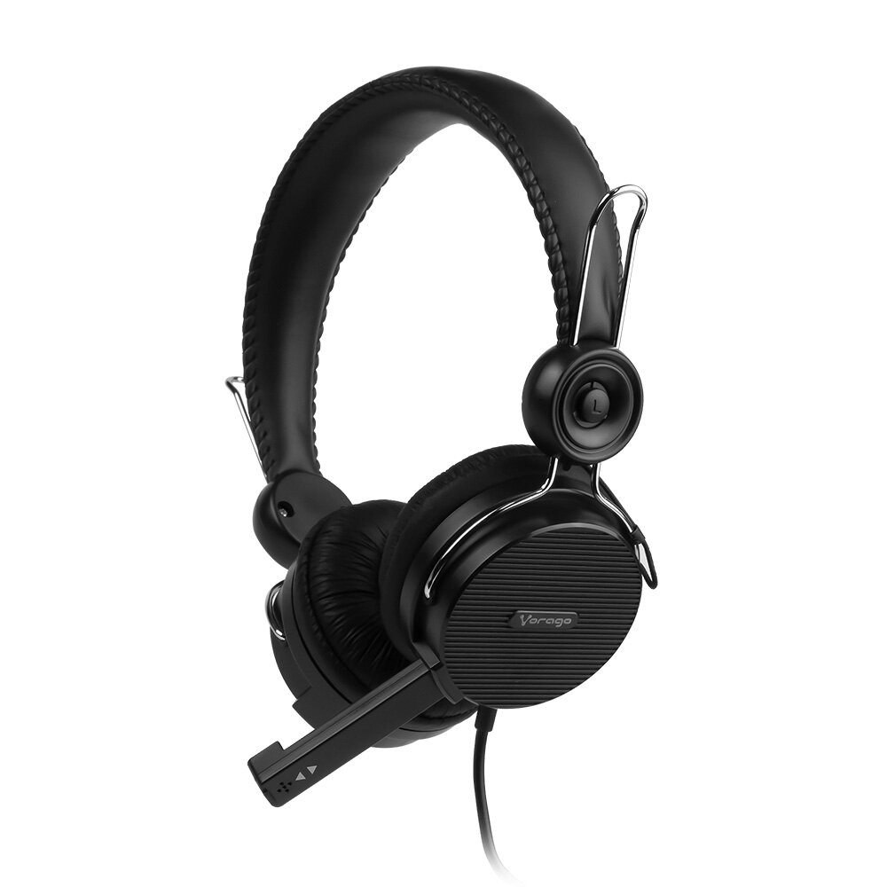 Vorago HS-201 Diadema Alámbrica con Control de Volumen Micrófono Retráctil Ajustable Doble Jack 3.5 mm Tecnología de Reducción de Ruido Alta Fidelidad