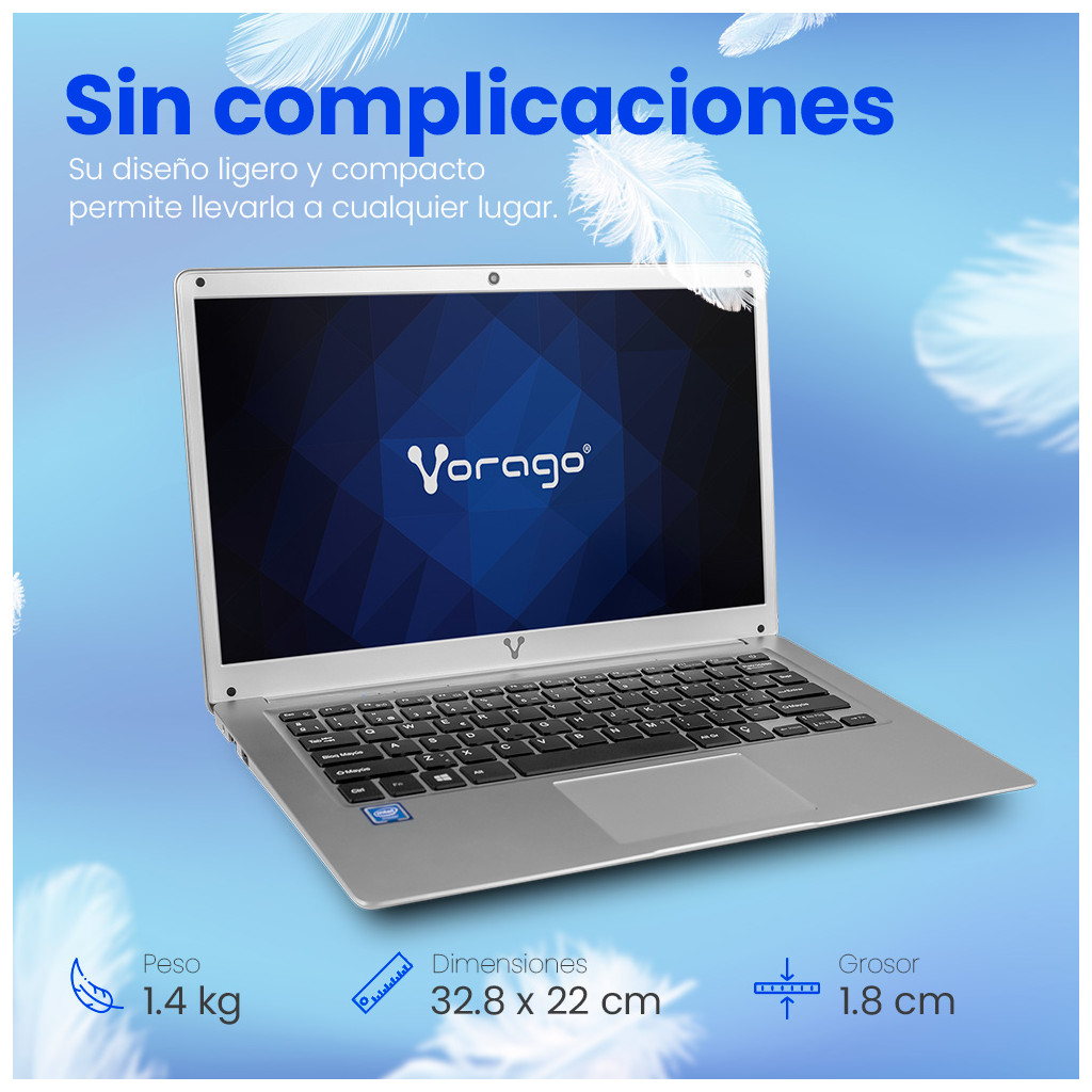 LAPTOP VORAGO ALPHA PLUS 14" V2 CELERON N4020 4GB 64GB + 500GB HDMI USB 3.0 WI FI BT PLATA WIN10PRO