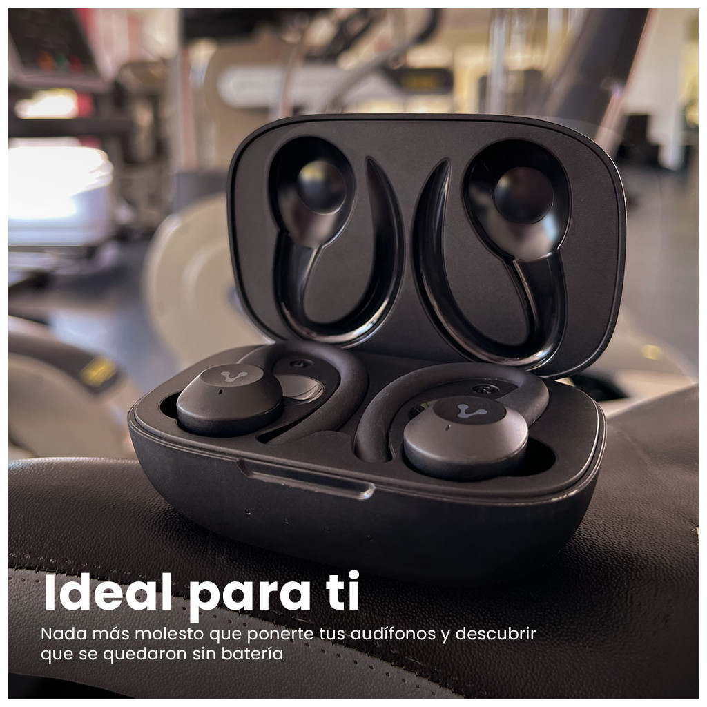 Vorago ESB-500-PLUS Audífonos Bluetooth TWS IPX5 Ear Hooks Removibles con Estuche de Carga Manos Libres hasta 21 hrs de Música