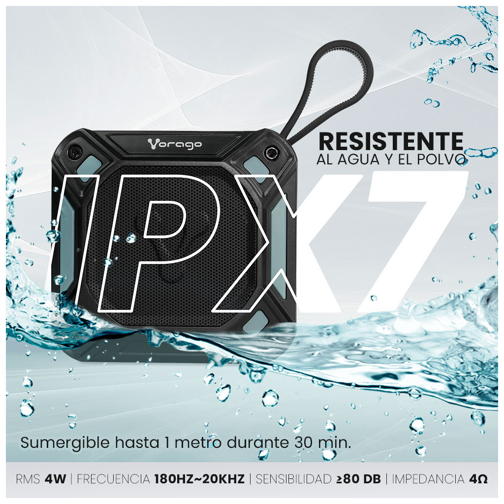 Imagen de producto
BSP-300-V3 Bocina Bluetooth IPX7 Resistente a Agua Polvo y Golpes hasta 4 Horas de Música 3.5mm Manos Libres Bluetooth 5.0 USB Tipo C
