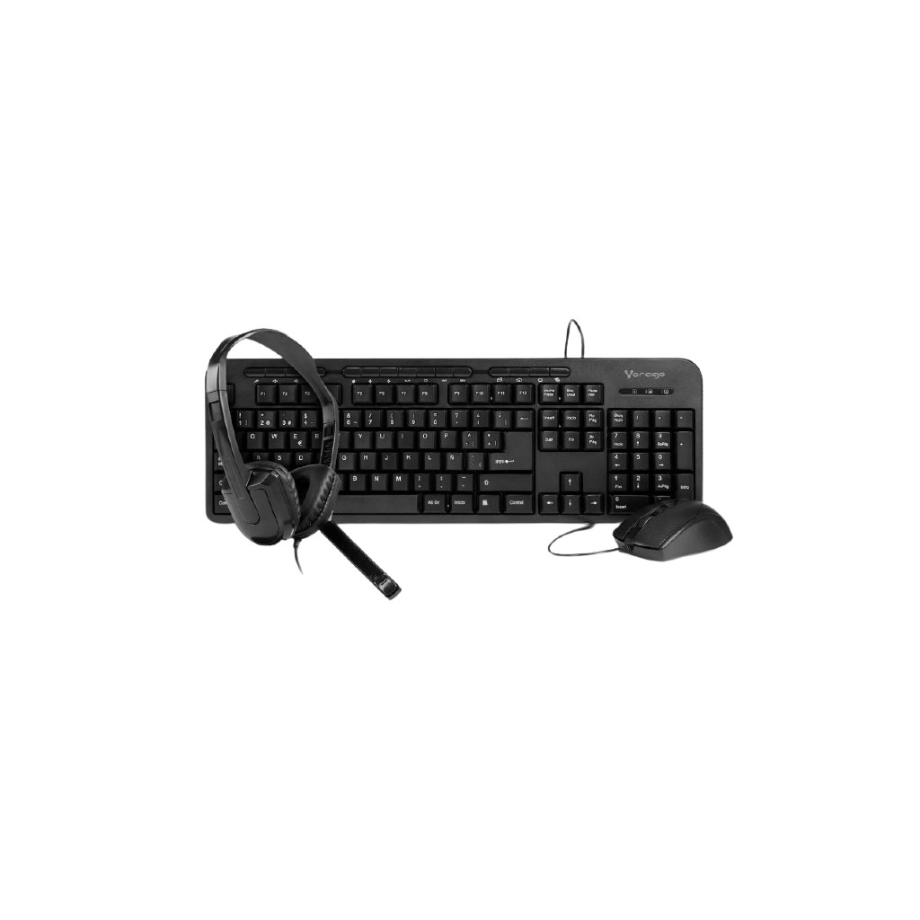 COMBO VORAGO TECLADO, MOUSE KM-107 + DIADEMA C/MICRÓFONO HS-400 ALAMBRICOS