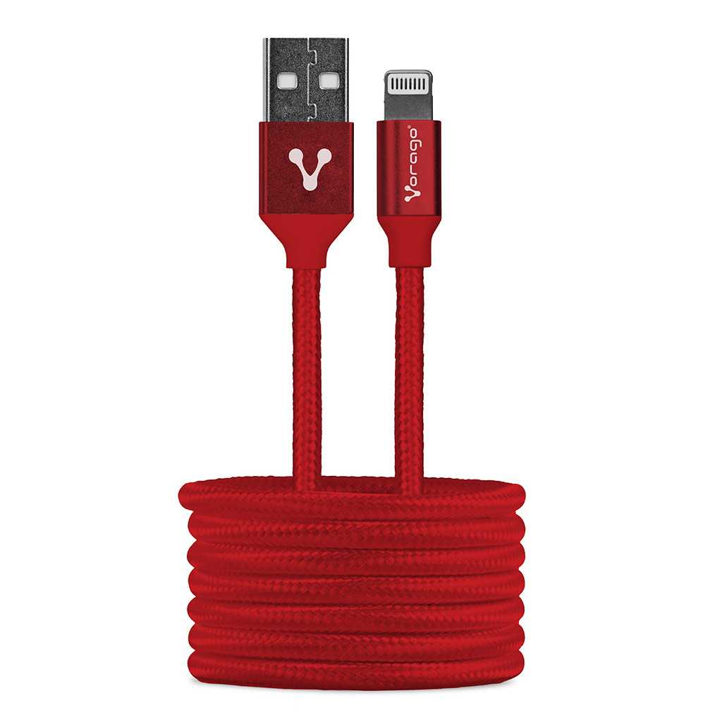 CABLE VORAGO CAB-119 ROJO USB-APPLE LIGHTNING 1 METRO ROJO
