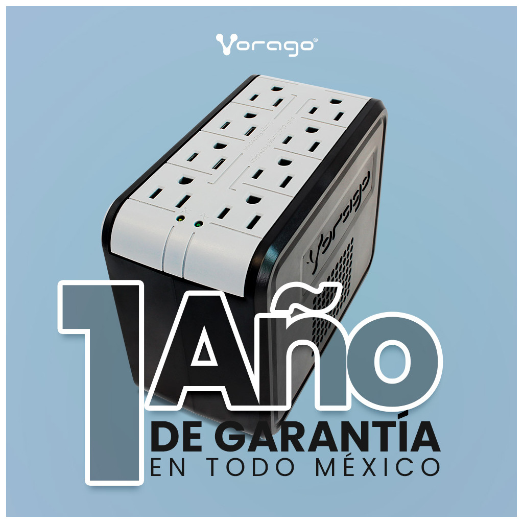 Vorago AVR-200 Regulador de Voltaje con supresor de Picos, 8 contactos, 1400 VA De Oficina y Hogar Consolas Pantallas Protector de Sobretensiones
