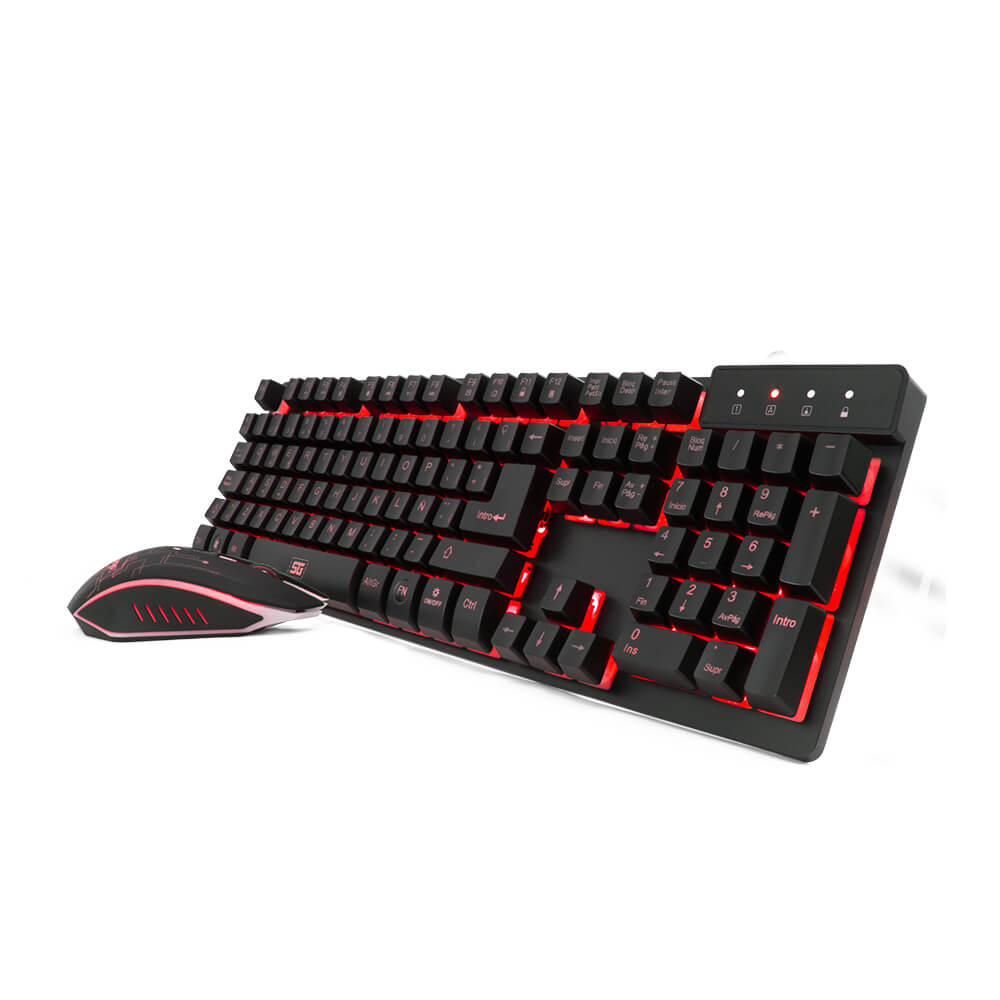 Vorago Start The Game KM-500 Kit Gamer 2 en 1, Teclado con Antighosting, Mouse 3200 dpi, Iluminación LED, 12 Teclas Multimedia, 105 Teclas en español, Alambrico, Resistente Base Metal