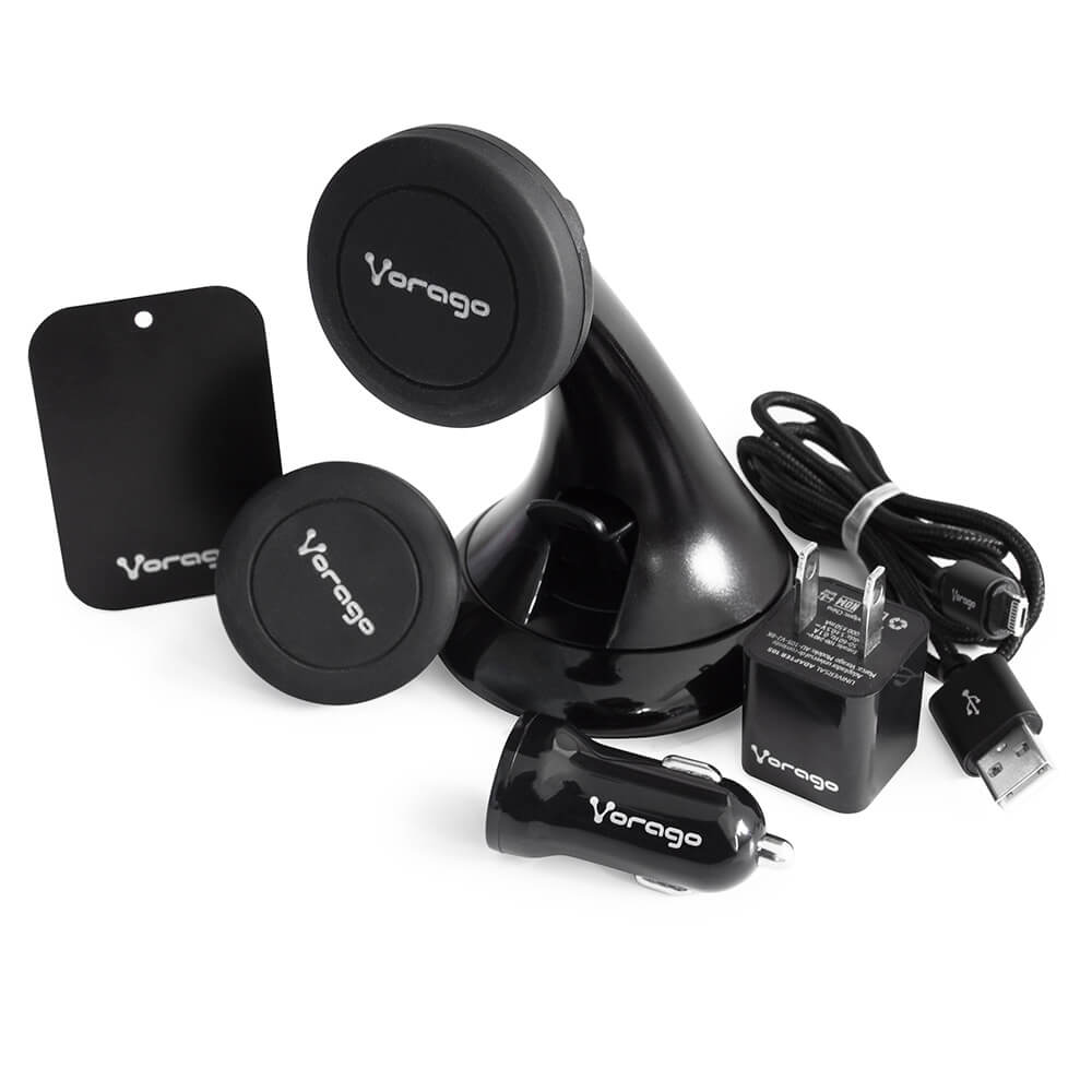 Vorago MK-300 Kit Accesorios para Celular Base, Imán para Auto, Cargadores de Pared y Auto, Cable Híbrido, Placa para Imán