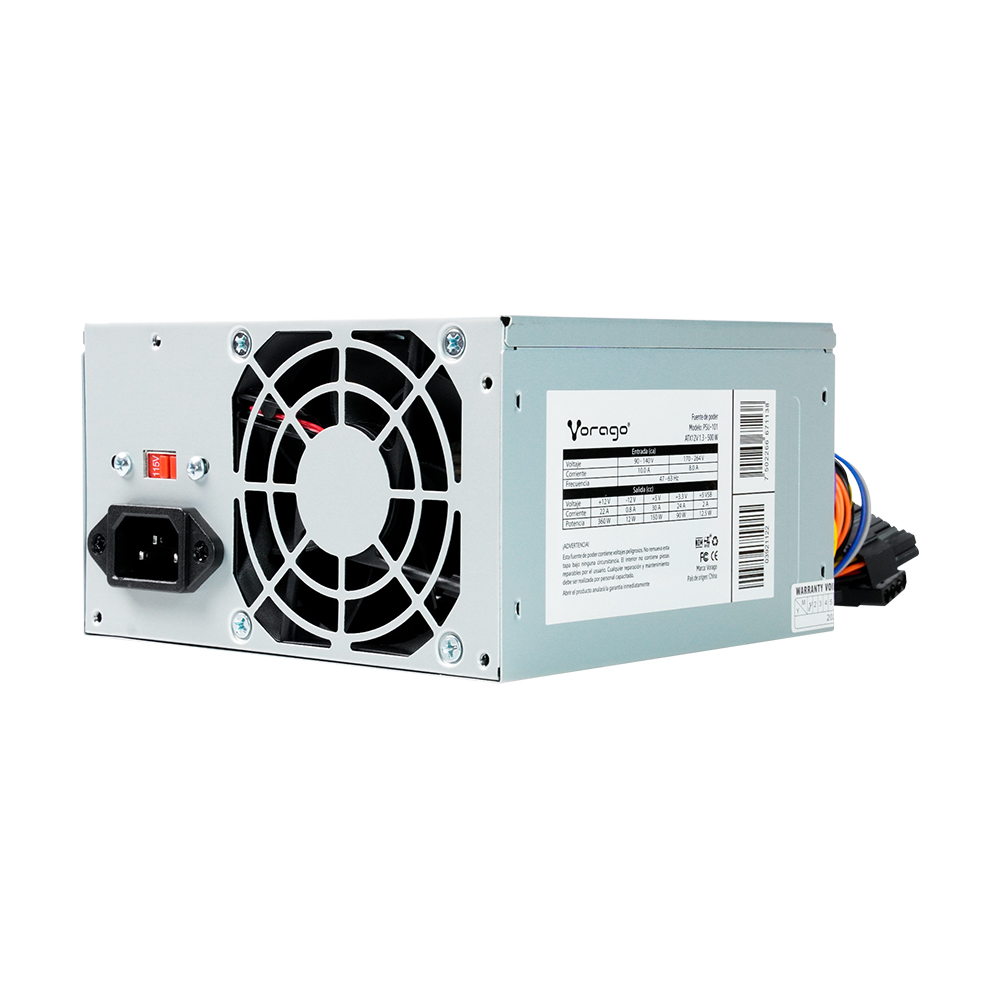 Fuente de Poder 500W ATX Vorago PSU-101 20+4 pines x 1, CPU 4 pines x 1, SATA x 2 Periféricos 4 pines x 2, Floppy 4 pines x 1