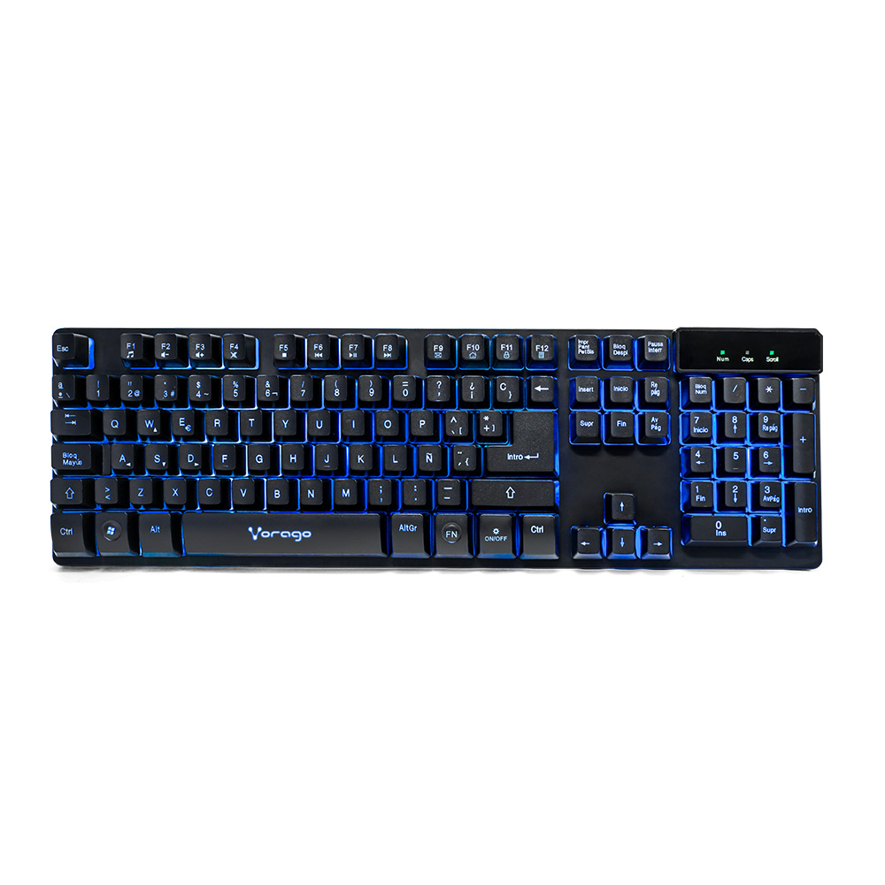 Vorago Start The Game KB-502 Teclado Gamer, Iluminacion Colores Led, Anti Ghosting, 12 Teclas Multimedia, Terminales Reforzadas, Cable Recubierto Nylon, Español, Plug and Play, PC/Mac/Windows