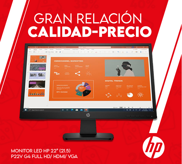Monitor Led Hp 22 Pulgadas (21.5) P22V G4 Negro Full Hd Hdmi Vga